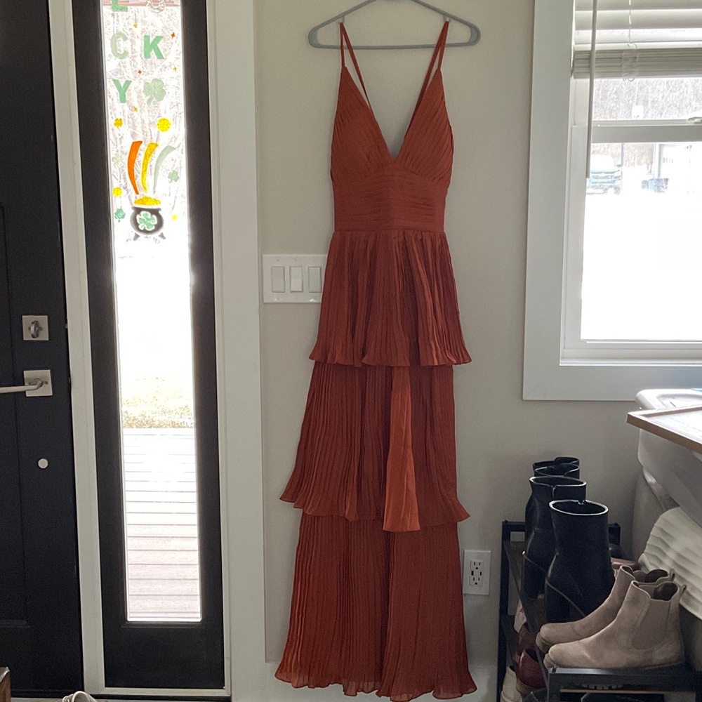 Elegant Rust Tiered Maxi Dress
